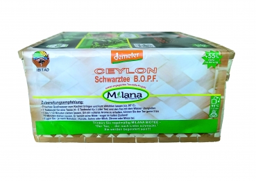 100 MILANA Ceylon Demeter BIO-SCHWARZTEE TEEBEUTEL BOPF Broken Orange Pekoe Fannings - schwarzer Premium-Tee in HANDGEFLOCHTENEM TEEKÖRBCHEN, 55 Prozent des Verkaufspreises ist SOZIALE HILFSLEISTUNG - Der Tee..der nach Liebe schmeckt. Fair und nachhaltig.